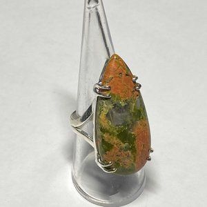 Unakite Jasper & 925SS Overlay Ring Size 7.5